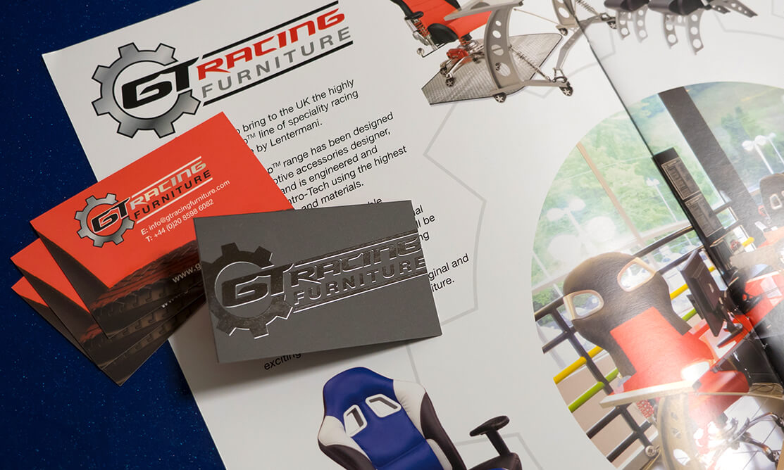 GT Racing Furniture cards and brochure
